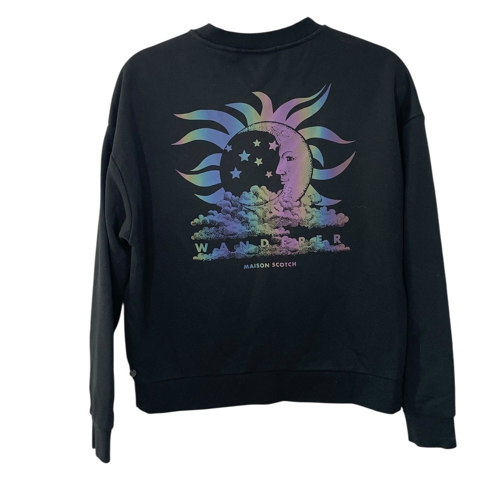 Scotch Soda Maison Starwatcher Wanderer Moon Sun Graphic Sweatshirt Size S Black